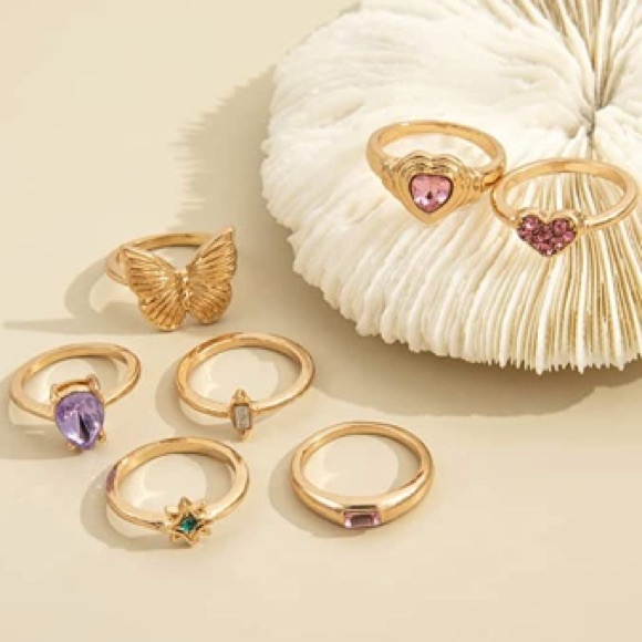 7PC Gold Stackable Ring Set - Picture 2 of 4